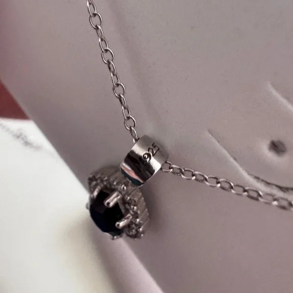 Pear Shaped Sapphire/Silver Necklace 925 - Picture 4 of 5